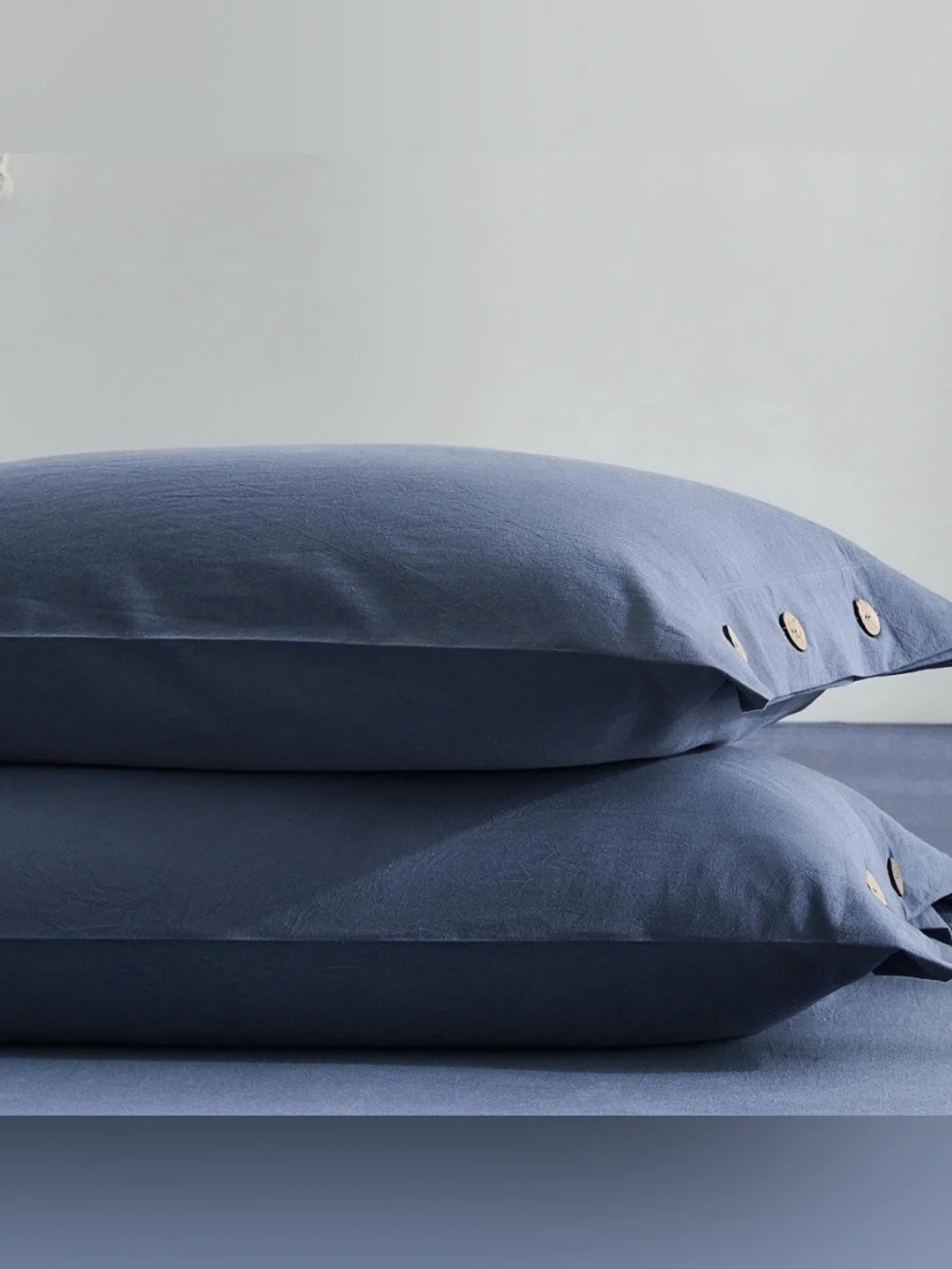 100% Cotton Standard Size Pillowcases with Buttons - DENIM BLUE